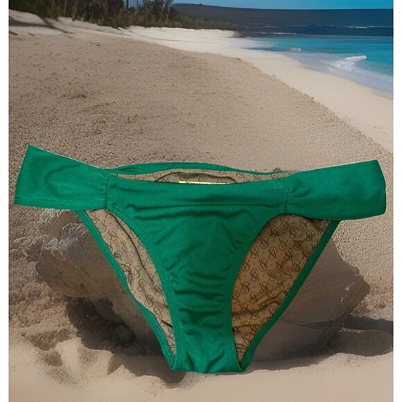 Victoria‎ Secret Bikini Bottom Size XS Logo Lined Emerald Green Shimmery Beach - Picture 3 of 4